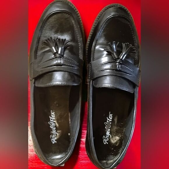 LOAFERS ANGEL FLEX  Women's  loafer TASSELS SLIP ON BLACK 9.5 LEATHER - Picture 3 of 5